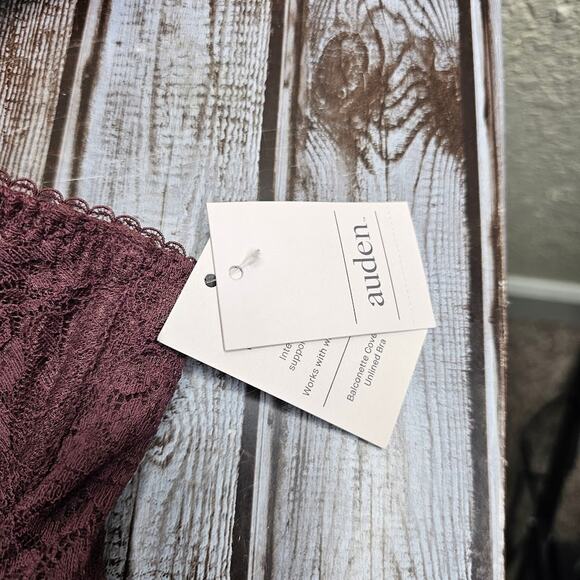 NWT Auden balconette coverage unlined bra burgundy lacey Size 40C - Picture 2 of 7